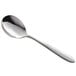 An Acopa stainless steel bouillon spoon with a silver handle on a white background.