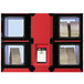 A red and black Hatco Flav-R 2-Go heated locker system with four sections holding bags.