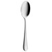 A close-up of a WMF by BauscherHepp stainless steel gourmet spoon with a silver handle.