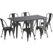 Lancaster Table & Seating Alloy Series 63" x 32" Black Dining Height Outdoor Table with 6 Industrial Cafe Chairs Main Thumbnail 3