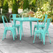 Lancaster Table & Seating Alloy Series 36" x 36" Seafoam Dining Height Outdoor Table with 4 Industrial Cafe Chairs Main Thumbnail 1