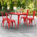 Lancaster Table & Seating Alloy Series 48" x 30" Red Dining Height Outdoor Table with 4 Industrial Cafe Chairs Main Thumbnail 1