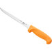 A Choice fillet knife with a neon orange handle.