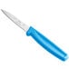 A Choice paring knife with a blue handle.