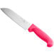 A Choice Santoku knife with a neon pink handle.
