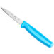 A Choice paring knife with a neon blue handle.