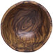 A close-up of a Elite Global Solutions wood grain melamine bowl with a brown and black wood grain pattern.