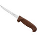 A Choice 6" Narrow Stiff Boning Knife with a brown handle.