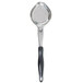 A close-up of a black and silver Vollrath Jacob's Pride solid oval Spoodle.
