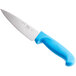 A Choice 6" chef knife with a blue handle.
