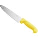 A Choice chef knife with a yellow handle.