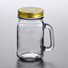 Acopa Rustic Charm 16 oz. Drinking Jar with Handle and Gold Metal Lid with Straw Hole - 12/Case Main Thumbnail 3