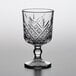 A close-up of a Pasabahce crystal goblet with a diamond pattern.