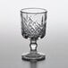 A Pasabahce crystal stemmed shot glass with a design on it.