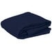 A stack of folded navy blue Intedge rectangular table covers.