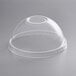 A clear EcoChoice plastic dome lid with an opening on a white background.