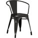 Lancaster Table & Seating Alloy Series Distressed Black Metal Indoor Industrial Cafe Arm Chair with Vertical Slat Back and Walnut Wood Seat Main Thumbnail 5