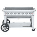 A Crown Verity Pro Series outdoor grill on a cart with wheels.