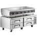 Cooking Performance Group 72L Ultra Series 72 inch Chrome Plated Liquid Propane 6-Burner Countertop Griddle and 72 inch, 4 Drawer Refrigerated Base - 180,000 BTU