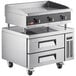 Cooking Performance Group 36N Ultra Series 36 inch Chrome Plated Natural Gas 3-Burner Countertop Griddle and 36 inch, 2 Drawer Refrigerated Base - 90,000 BTU