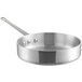 A close-up of a silver aluminum Choice saute pan with a handle and lid.
