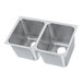 A Vollrath stainless steel undermount sink with two compartments and holes.