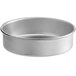 A close-up of a round silver metal Choice cake pan.