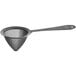 An Arcoroc matte black stainless steel fine mesh strainer with a handle.