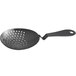An Arcoroc stainless steel julep strainer with a matte black finish and holes.