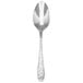 A silver Oneida Ivy Flourish demitasse spoon with a floral design.