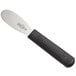 A close up of a Mercer Culinary black and silver sandwich spreader with a smooth blade.