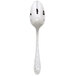 A silver 18/10 stainless steel European teaspoon with a patterned handle.