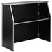 A Flash Furniture black laminate portable bar with a silver top and shelves.