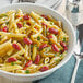 A bowl of pasta with Furmano's Three Bean Salad.
