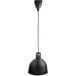 A ServIt black ceiling mount heat lamp with a black cord attached.