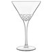 A clear Luigi Bormioli martini glass with a diamond pattern.