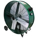 A large green King Electric industrial drum fan with wheels.