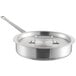 A silver aluminum Choice saute pan with a lid and handle.