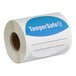 A roll of white paper with blue TamperSafe labels.