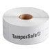 A roll of white TamperSafe paper labels with black text reading "TamperSafe" and "Customizable"