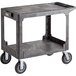 Lavex Industrial Large Black 2-Shelf Utility Cart with Flat Top, Built-In Tool Compartment, and Oversized Wheels Main Thumbnail 3
