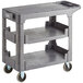 Lavex Industrial Medium Gray 3-Shelf Utility Cart with Flat Top and Built-In Tool Compartment - 38" x 18 3/4" x 32 1/4" Main Thumbnail 2