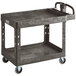 Lavex Industrial Large Black 2-Shelf Utility Cart with Ergonomic Handle and Built-In Tool Compartments - 43 1/8" x 24 5/8" x 38 1/8" Main Thumbnail 3