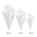 A 10 oz. white square cardboard fry cone.