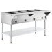 A large stainless steel ServIt electric steam table with an adjustable undershelf.