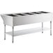 A ServIt natural gas stainless steel steam table with five pans on a counter.