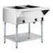 A stainless steel ServIt liquid propane steam table with undershelf.
