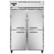 A white Continental Reach-In Freezer with four half doors and silver handles.