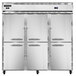 A Continental Refrigerator 3RRFN-HD dual temperature reach-in refrigerator/freezer with half doors open.