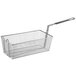 A 17 1/2" x 9 1/4" stainless steel fryer basket with a front hook handle.